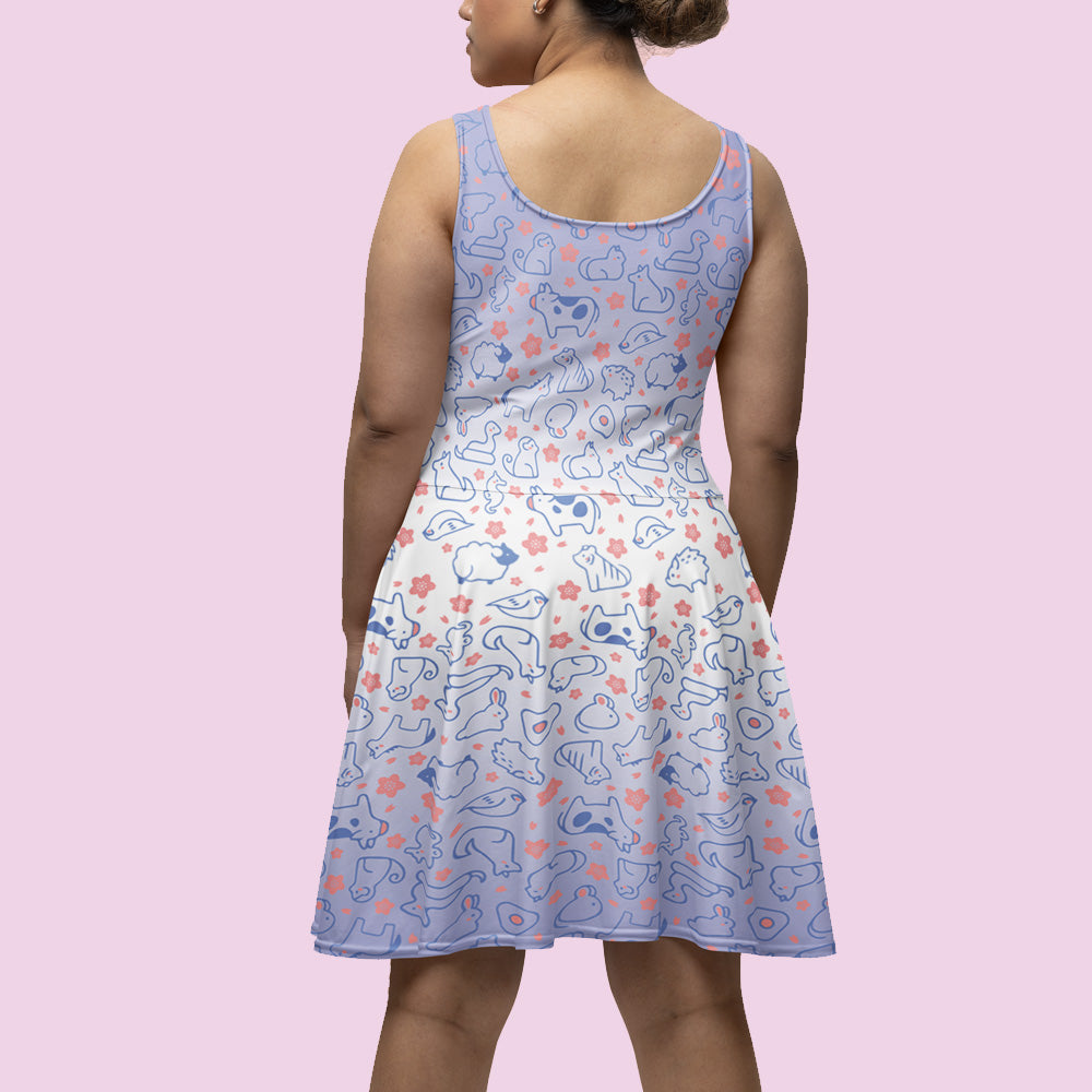 Zodiac Animals Gradient Pattern Skater Dress