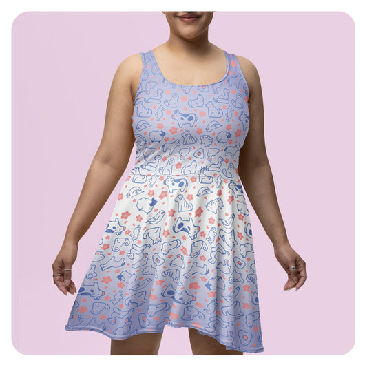 Zodiac Animals Gradient Pattern Skater Dress