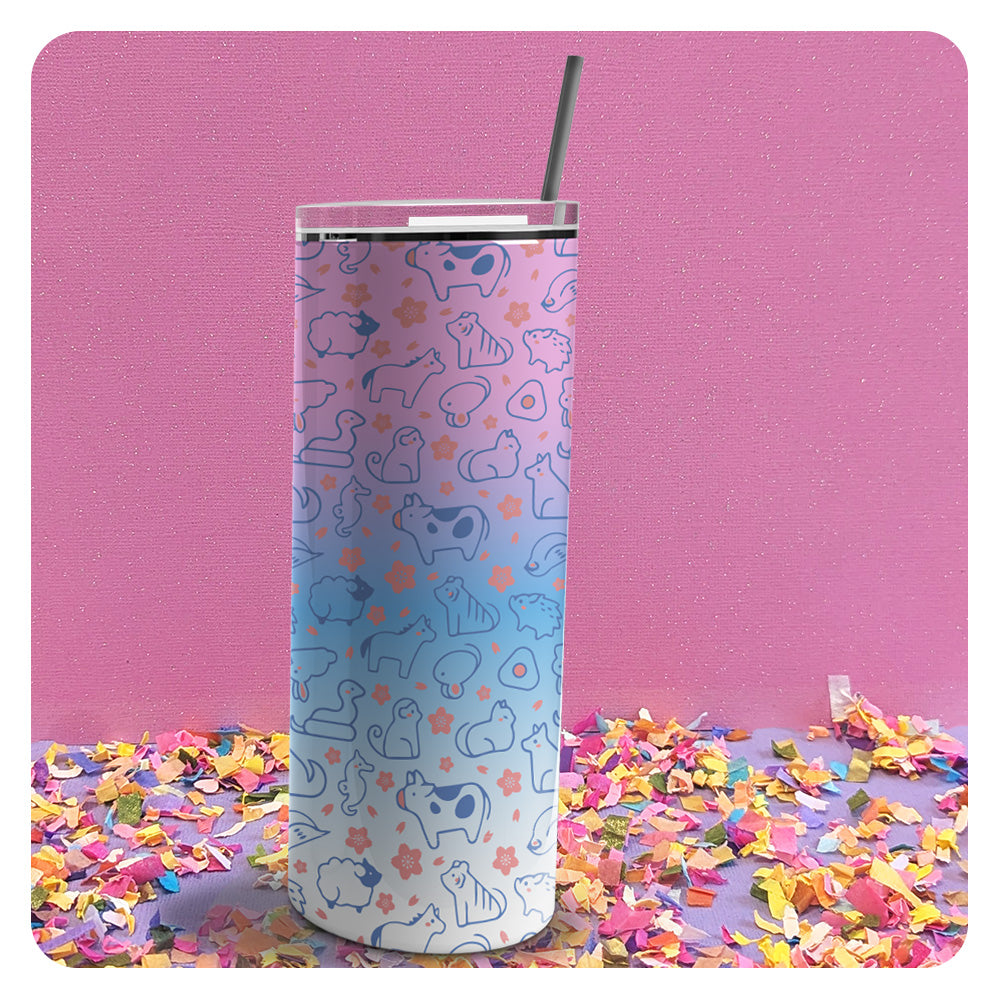 Zodiac Animals Patterned Skinny Tumbler