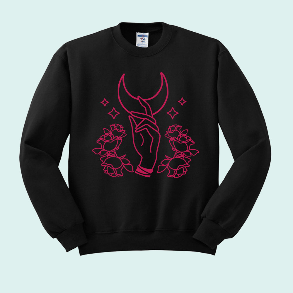 Hand Reaching for Moon Crewneck Sweatshirt