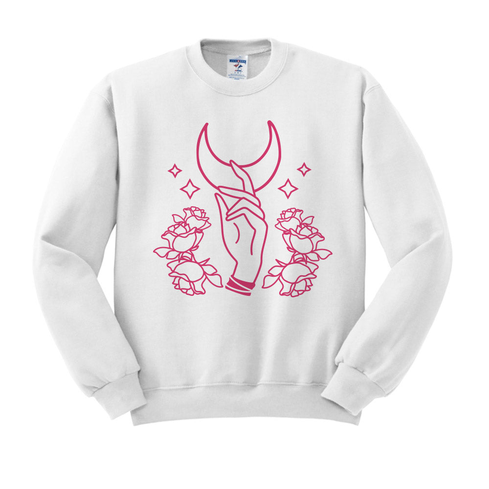 Hand Reaching for Moon Crewneck Sweatshirt