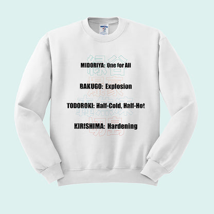 Hero Quirk List Crewneck Sweatshirt